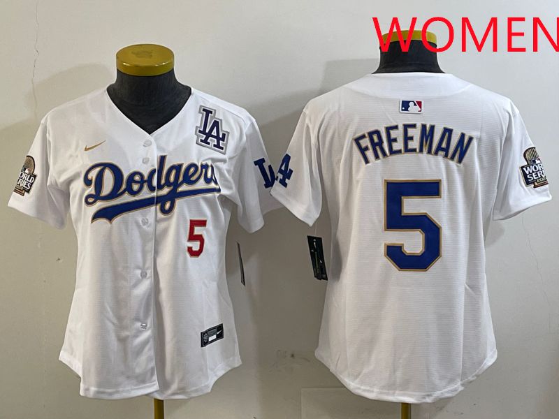Women Los Angeles Dodgers #5 Freeman White Gold Game 2025 Nike MLB Jersey style 4->women mlb jersey->Women Jersey
